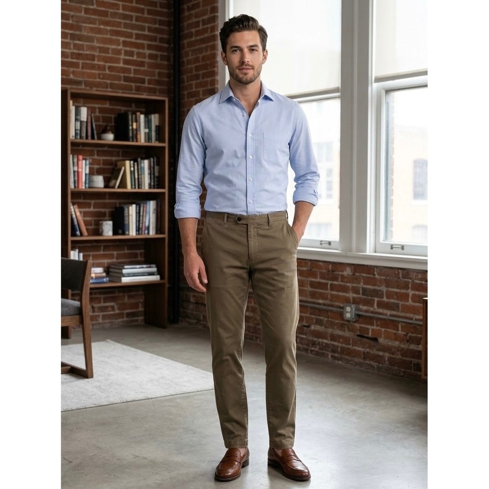 Proper Cloth Tessuti di Sondrio Khaki Stretch Cotton Twill Chino Pants 38x30